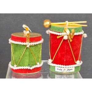 Lot Of 2 Made In Japan Xmas Cardboard Drum Ornaments